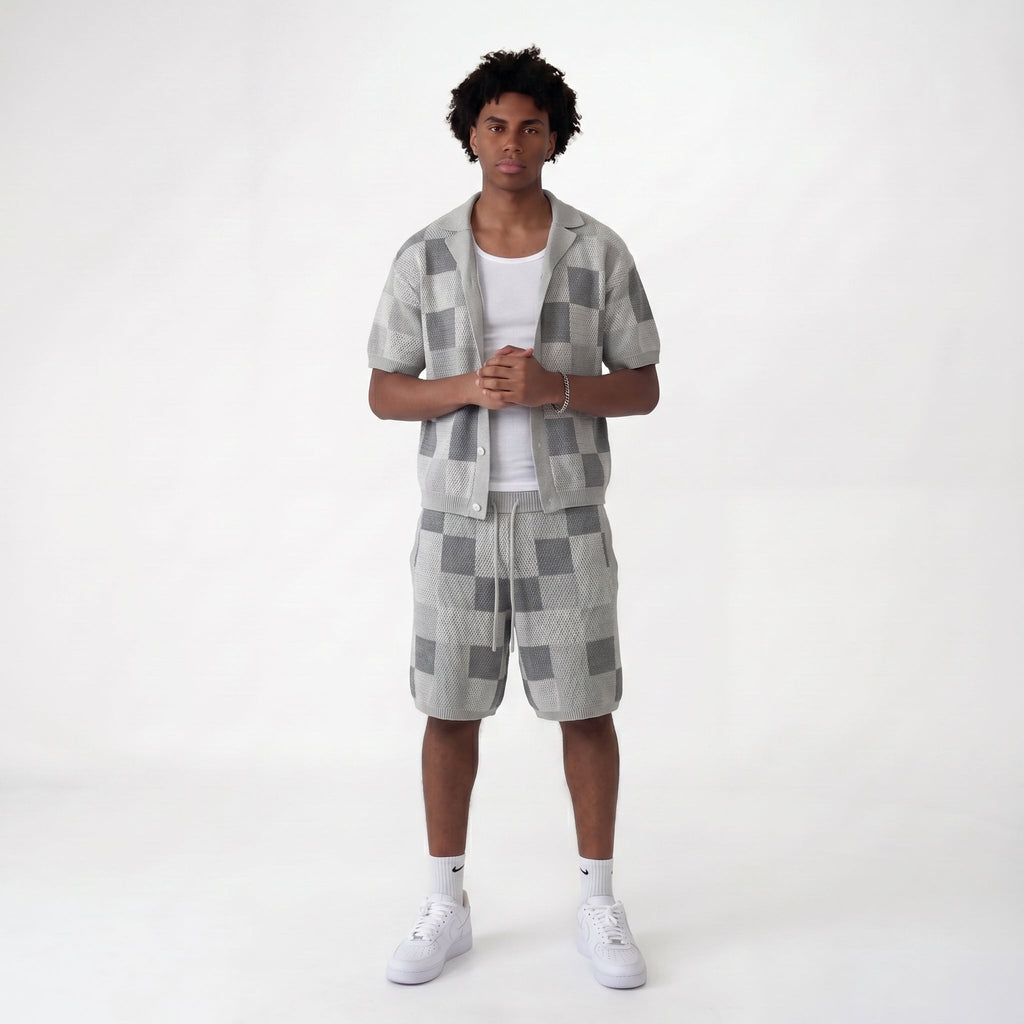 Set Pixel Gris chemise et short en maille COLESICE – vue 2