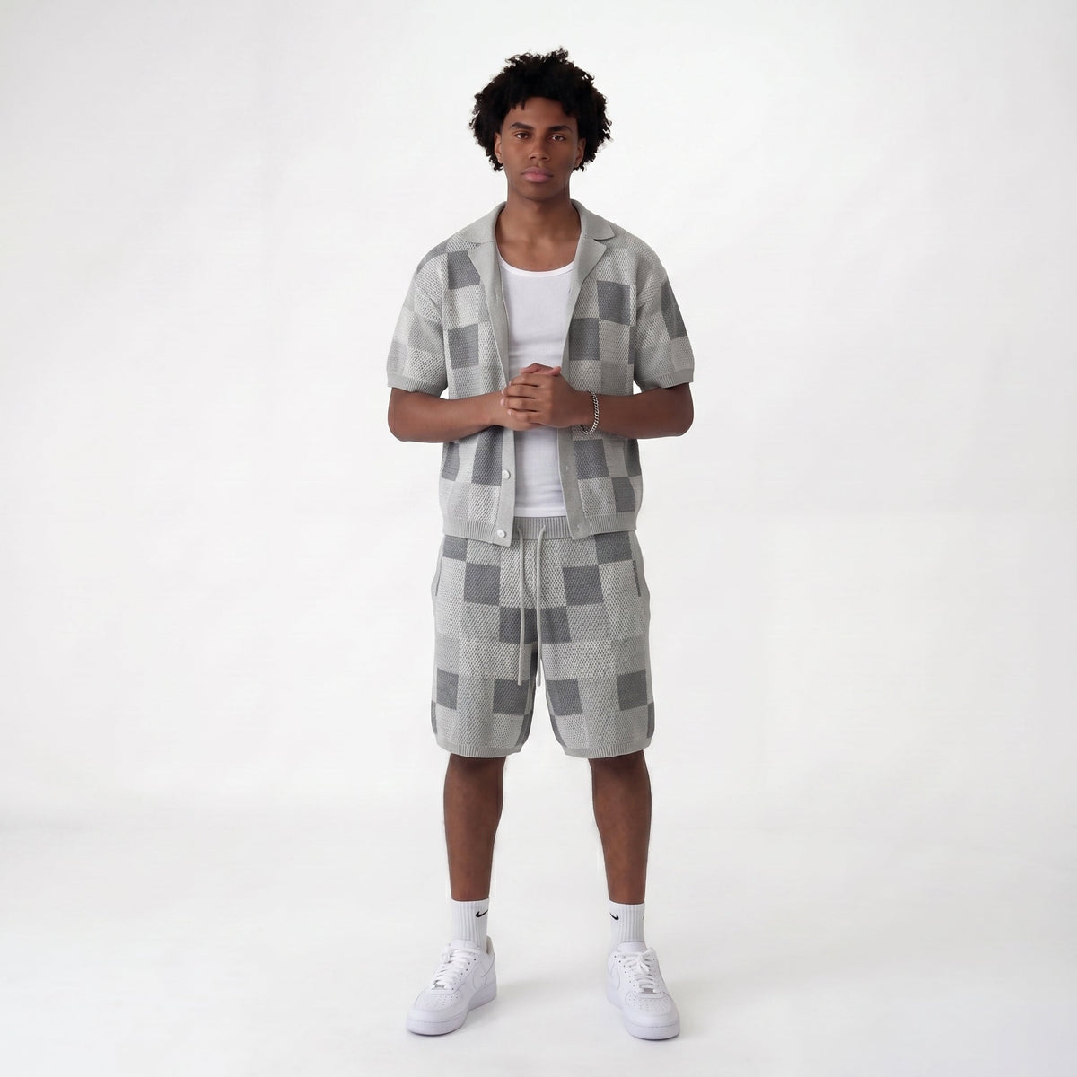 Set Pixel Gris chemise et short en maille COLESICE – vue 2