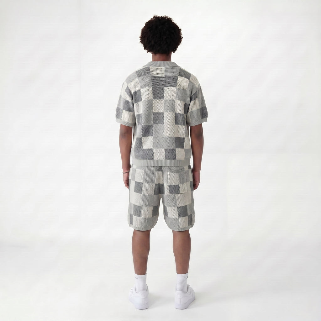 Set Pixel Gris chemise et short en maille COLESICE – vue 3