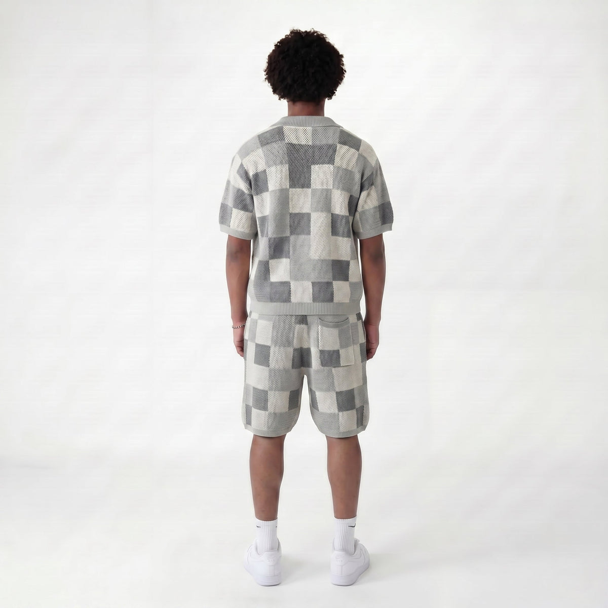 Set Pixel Gris chemise et short en maille COLESICE – vue 3