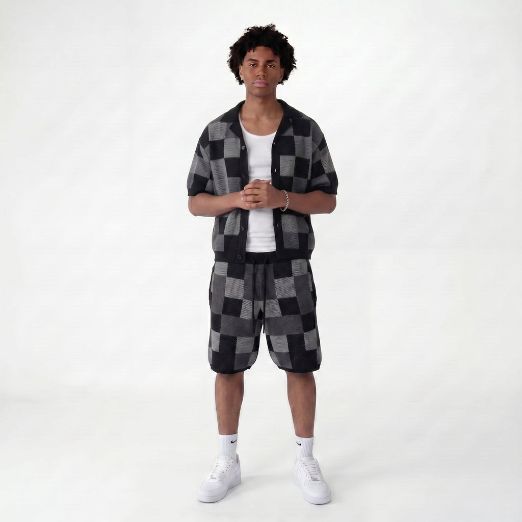 Set Pixel Noir chemise et short en maille COLESICE – vue 2